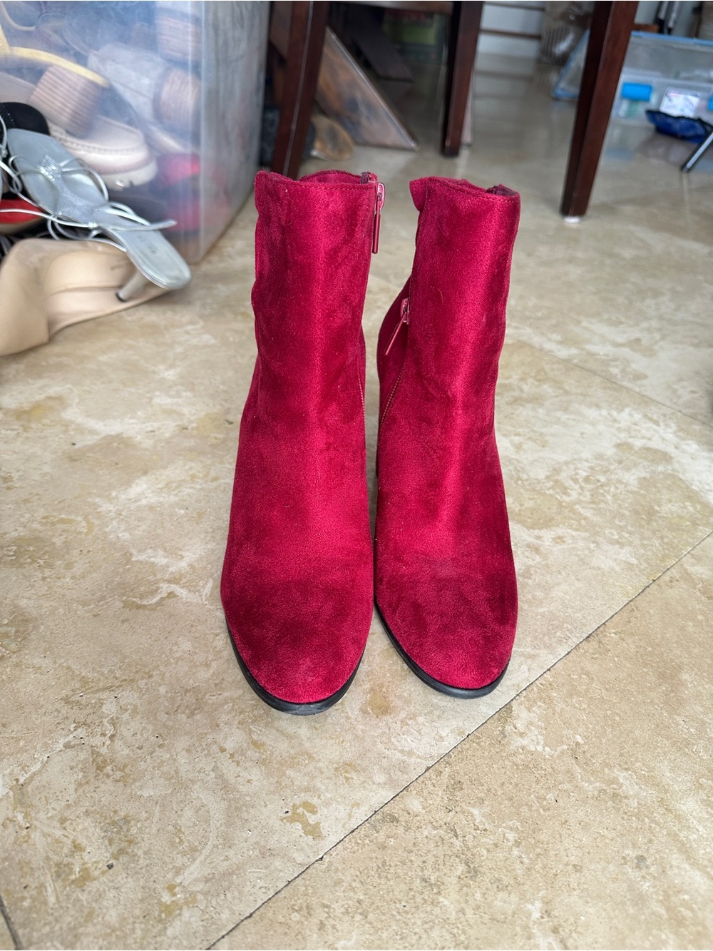 Impo Stretch Women's Red Suede Ankle Boots - Classic Side-Zip Style